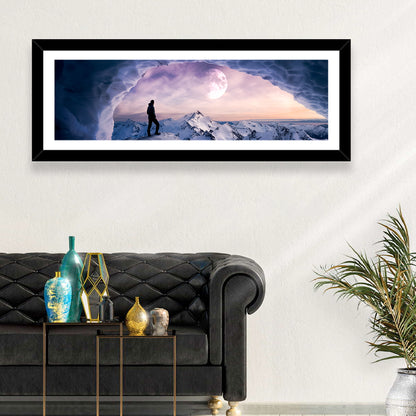 Moonlit Ice Cave Hiker Wall Art