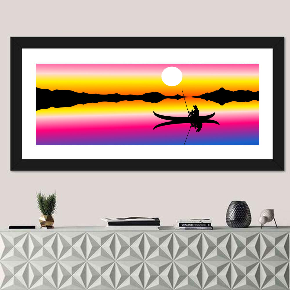 Fisherman Silhouette at Sunset Wall Art