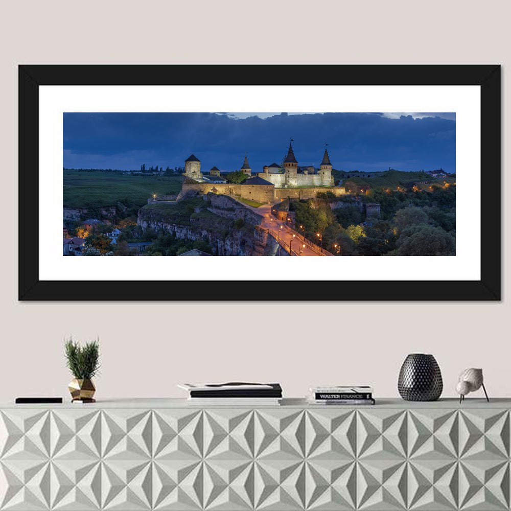 Kamianets-podilskyi Fortress at Dusk Wall Art in a room, panoramic
