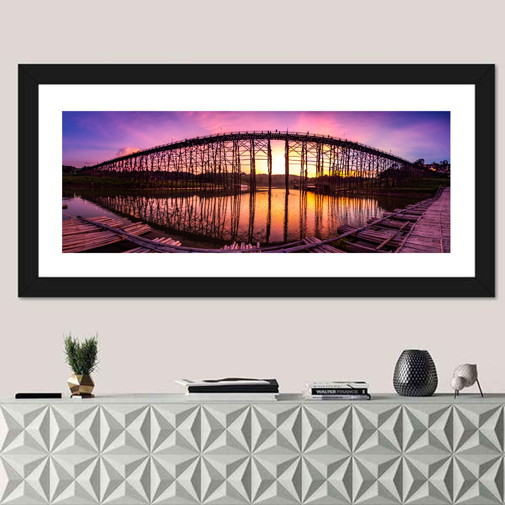 Mon Bridge Sunset, Sangkhlaburi Wall Art in a room, panoramic