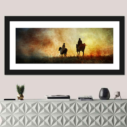 Silhouetted Horse Riders at Sunset Wall Art