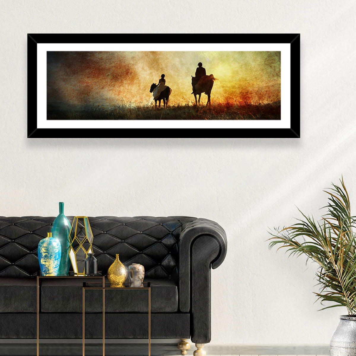 Silhouetted Horse Riders at Sunset Wall Art