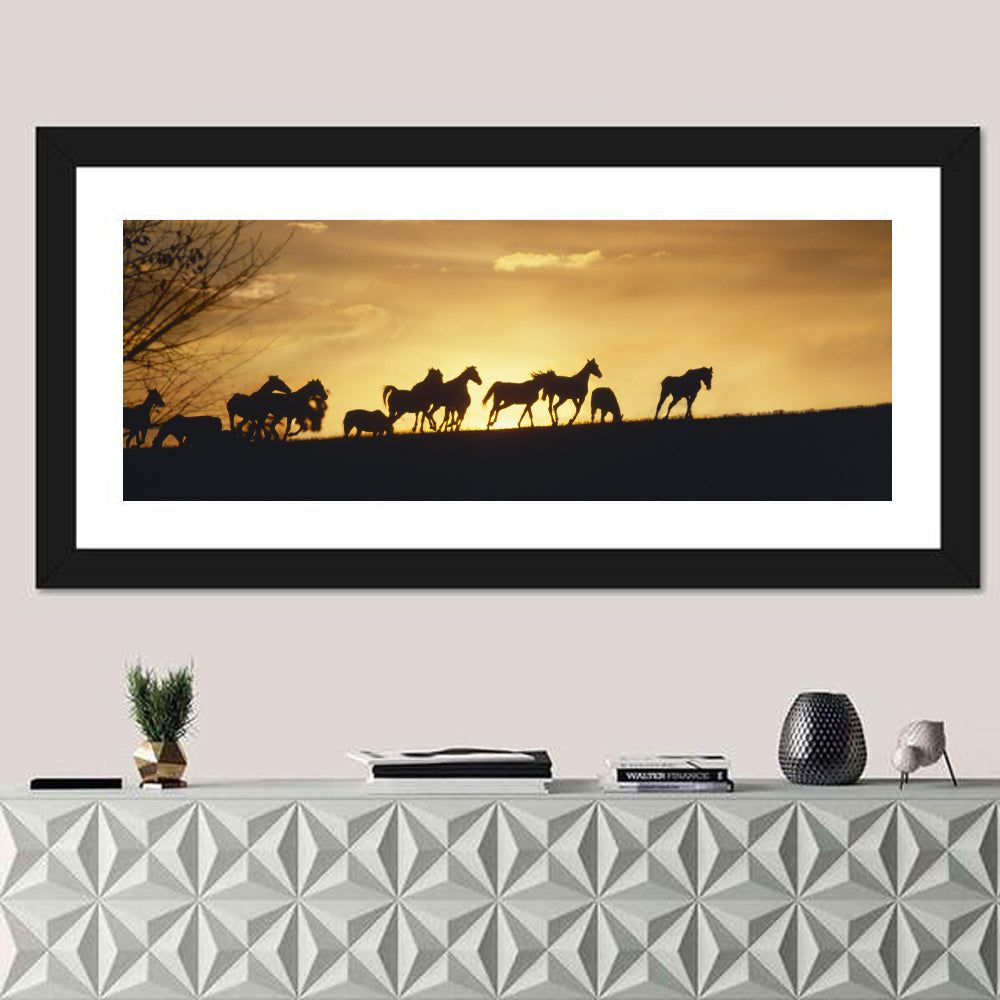Mustang Silhouettes at Sunset Wall Art