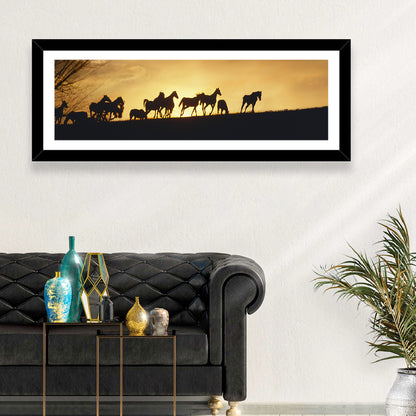 Mustang Silhouettes at Sunset Wall Art