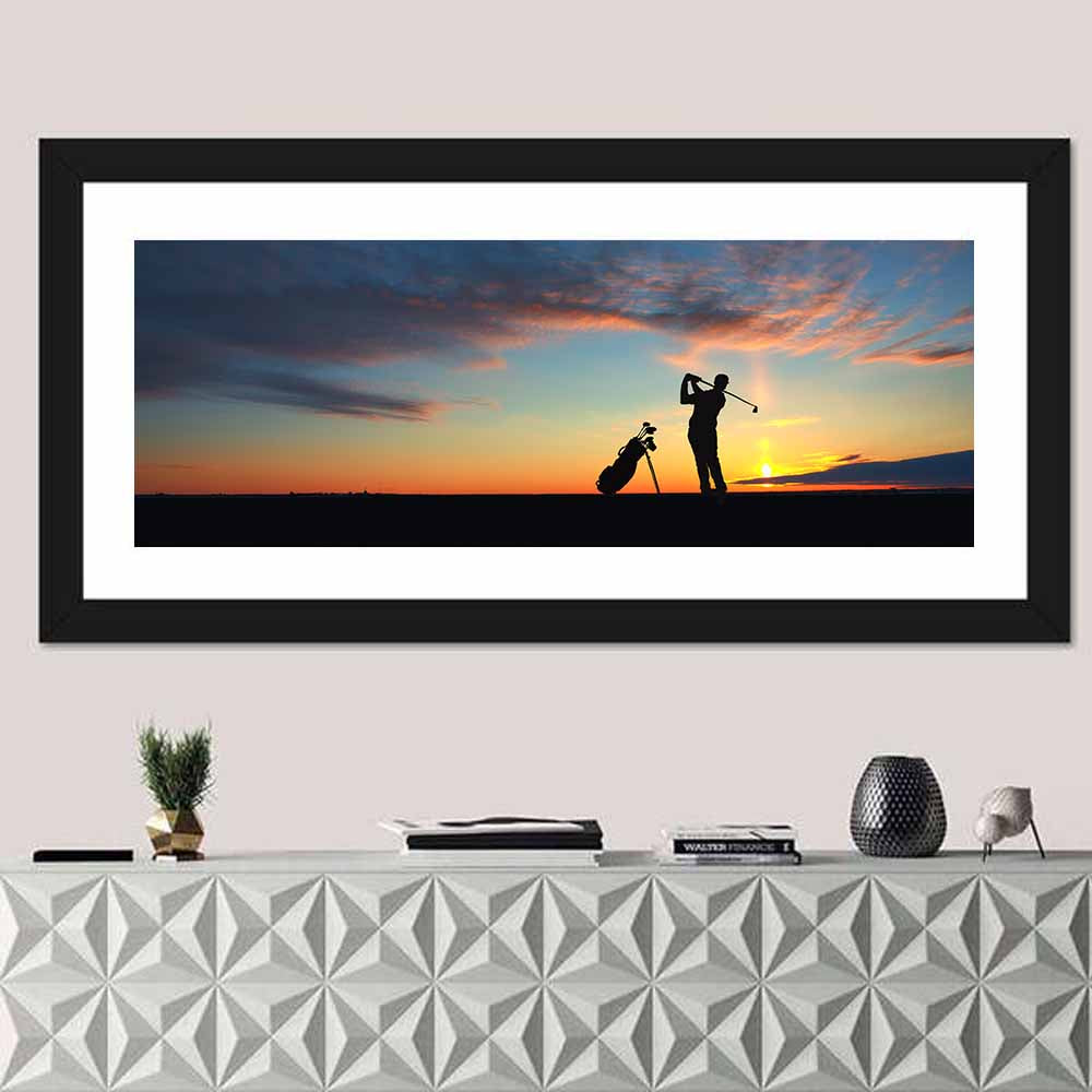 Sunset Golfer Silhouette Wall Art