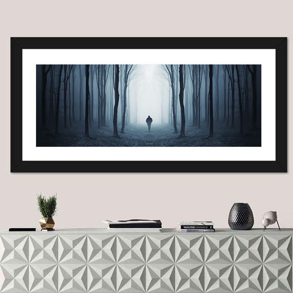 Lone Figure in Misty Forest Wall Art