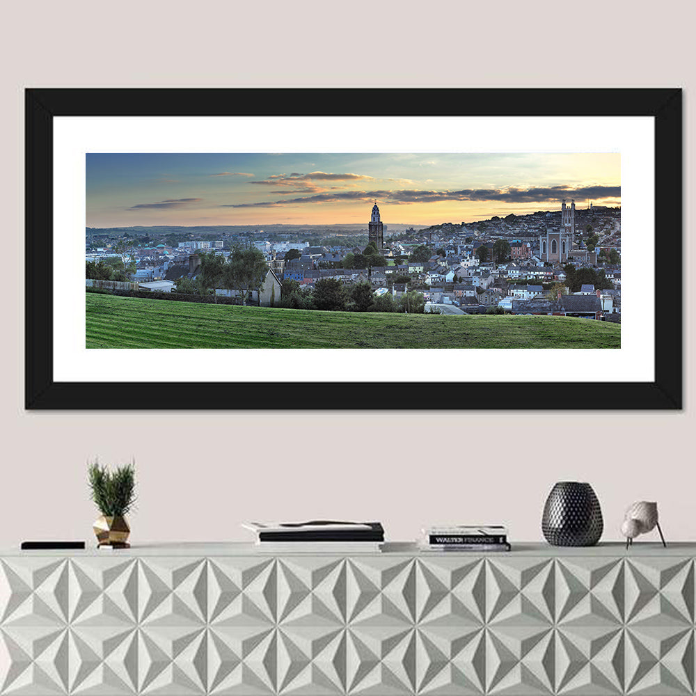 Cork Sunset Skyline Wall Art in a room, panoramic
