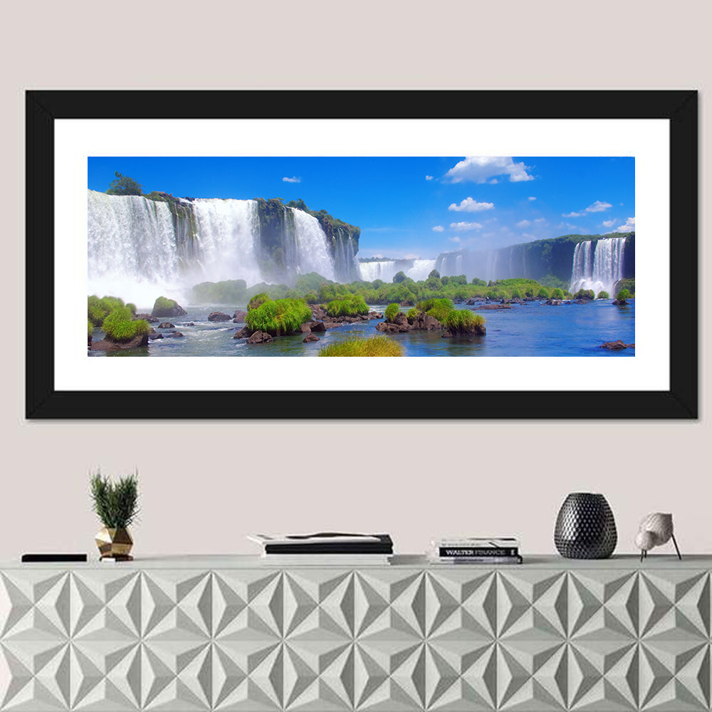 Iguazu Falls Daylight View Wall Art in a room, panoramic