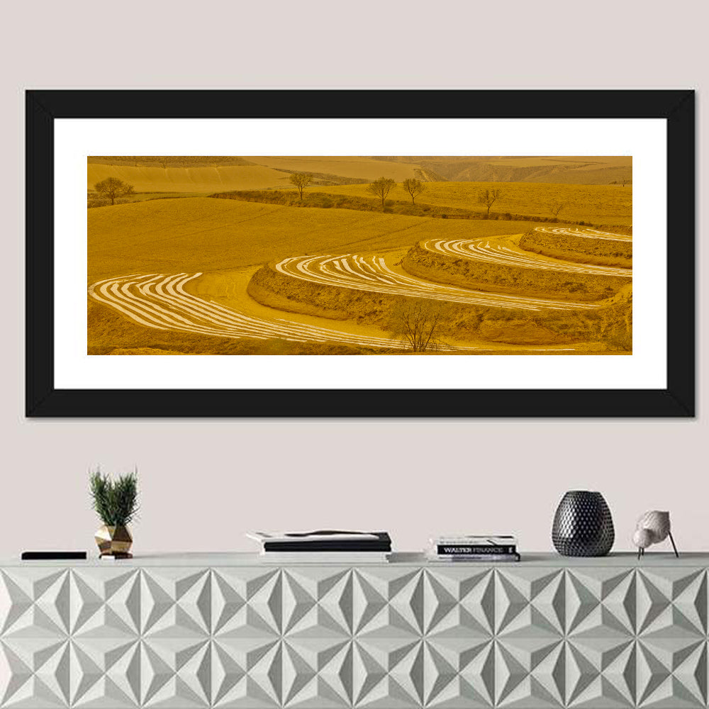 Loess Plateau Terraced Farmland Wall Art in a room, panoramic