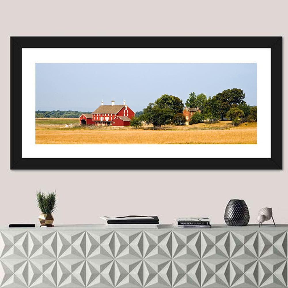 Gettysburg Farm Field Wall Art in a room, panoramic
