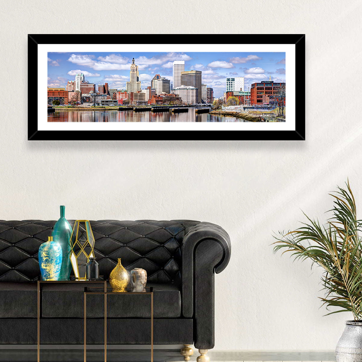 Providence Skyline Wall Art in a room, panoramic