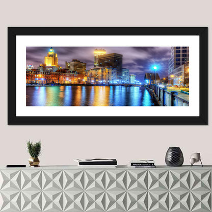 Providence River Night Skyline Wall Art