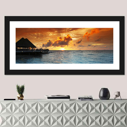 Overwater Bungalow Sunset Pier Wall Art