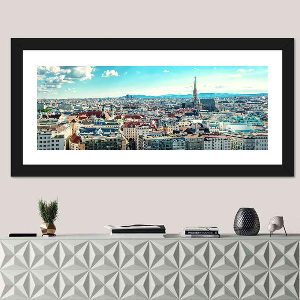Vienna Skyline with St. Stephen's Cathedral Wall Art in a room, panoramic