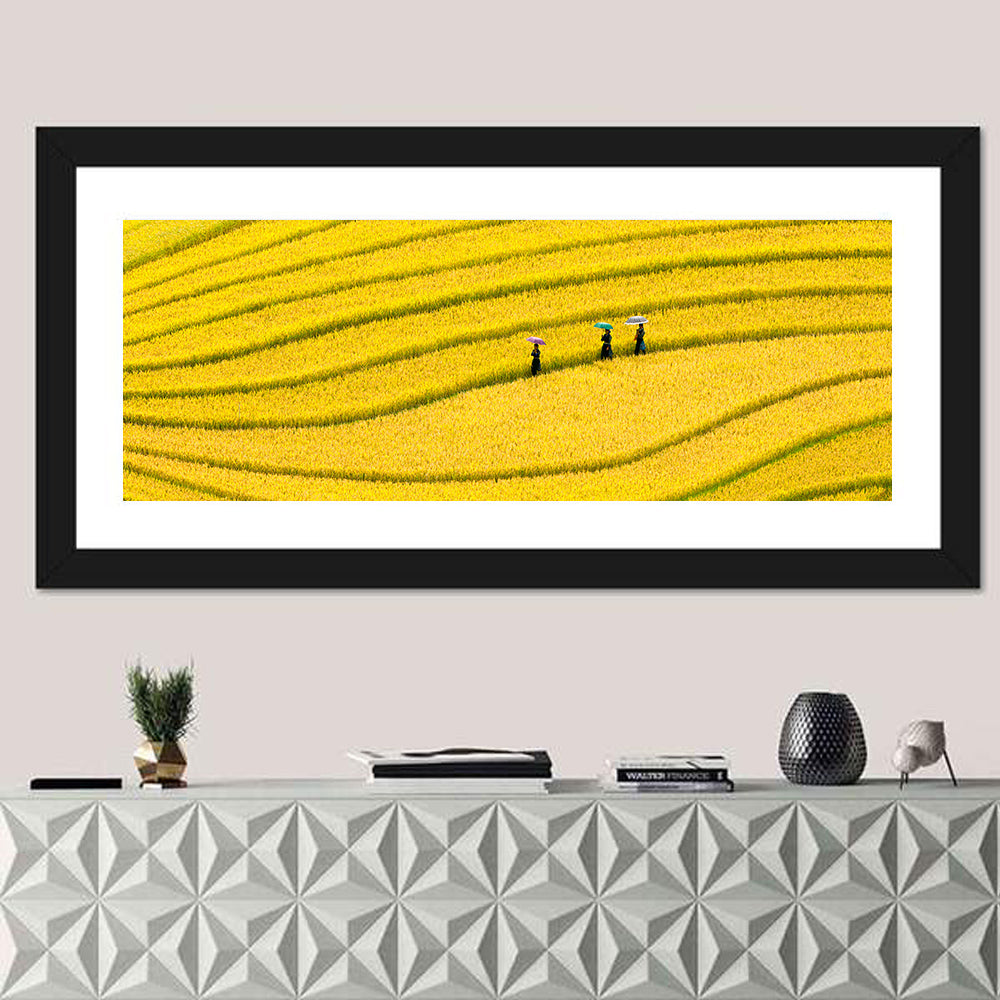 Golden Rice Terraces with Umbrellas Wall Art
