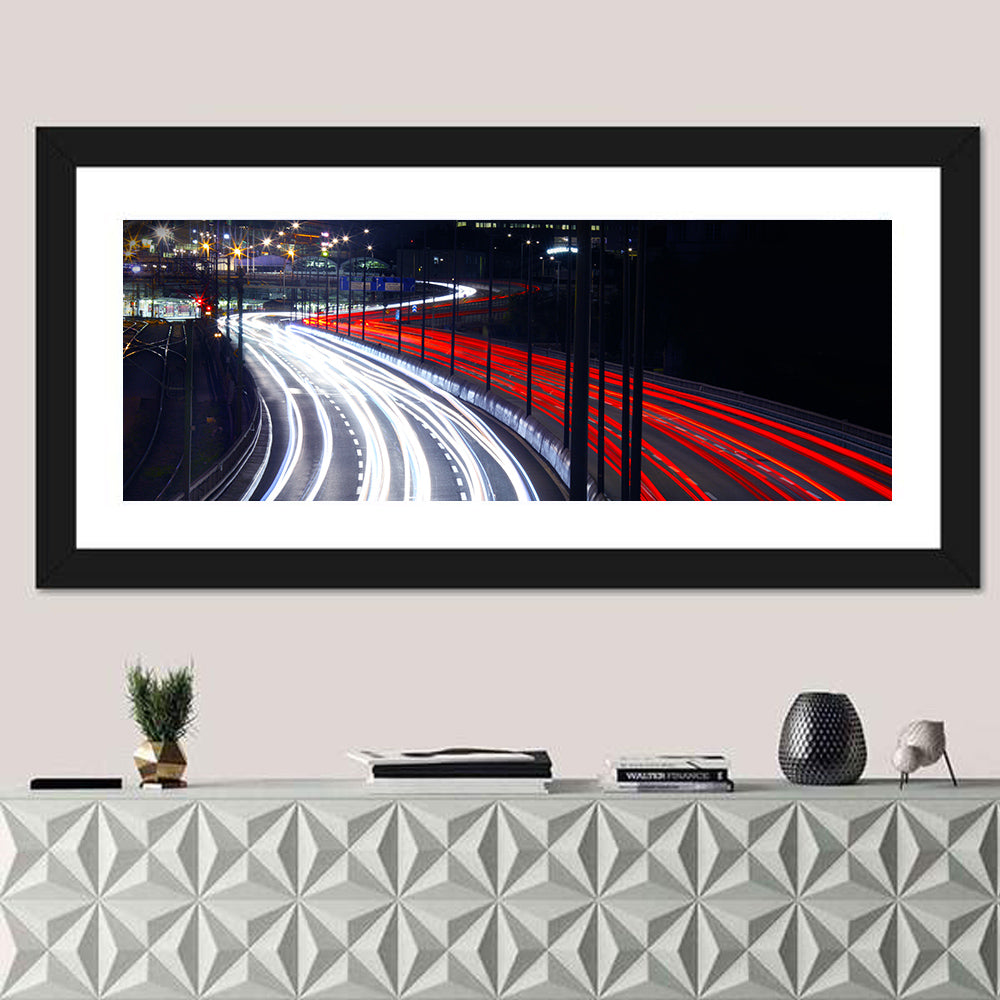 Night Highway Light Trails Wall Art