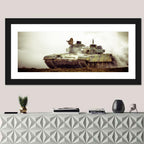 Camouflaged Battle Tank in Smoke Wall Art