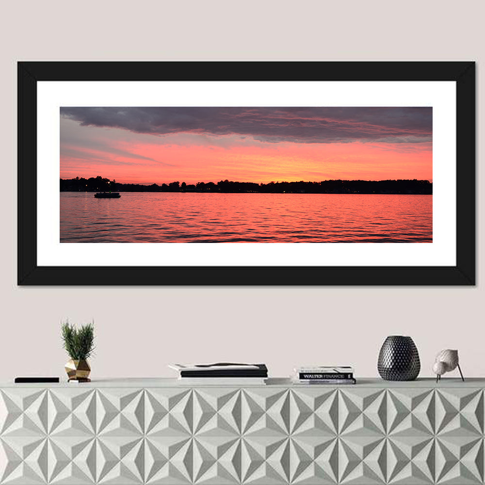 Lake James Sunset with Boat Wall Art