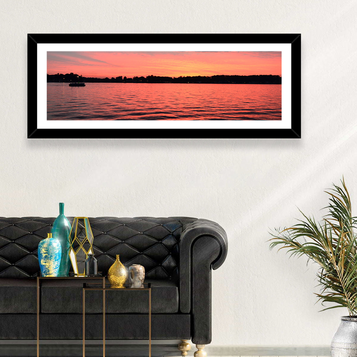 Lake James Sunset with Boat Wall Art