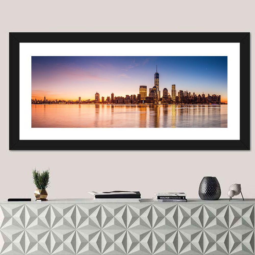 One World Trade Center Sunrise Wall Art in a room, panoramic