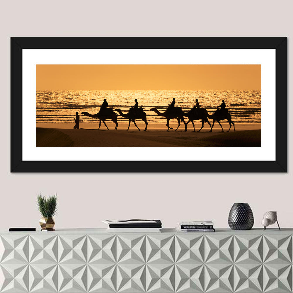 Camel Caravan Silhouette on Wet Sand Wall Art