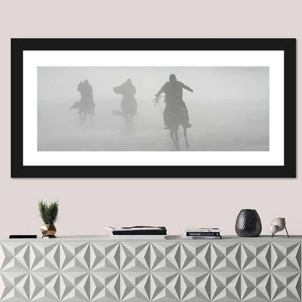 Silhouetted Horse Riders in Mist Wall Art