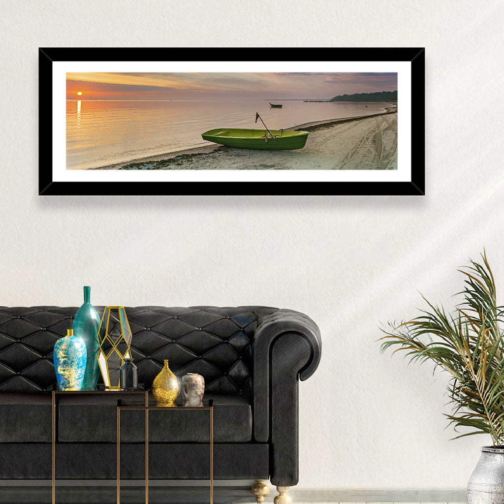 Green Rowboat at Sunrise Wall Art