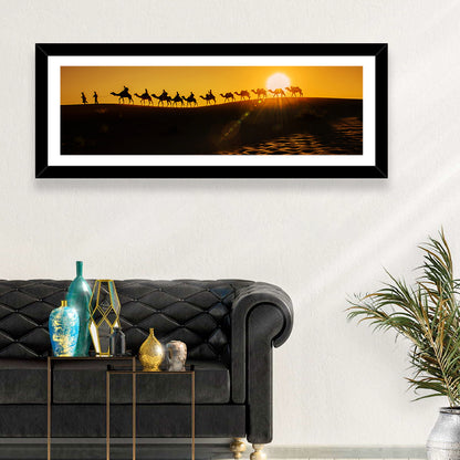 Camel Caravan Silhouette at Golden Sunset Wall Art