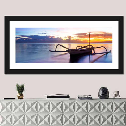 Jukung Fishing Boat at Sunset Wall Art