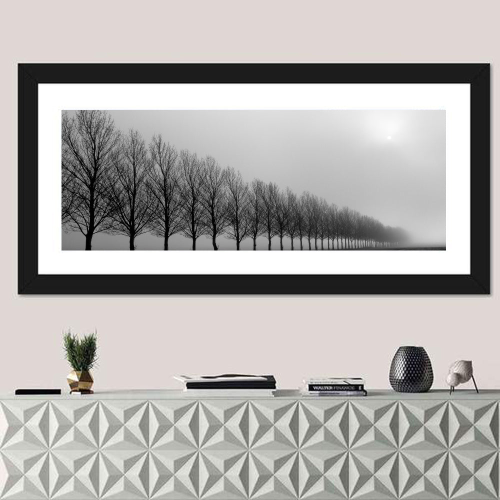 Misty Row of Bare Trees Wall Art