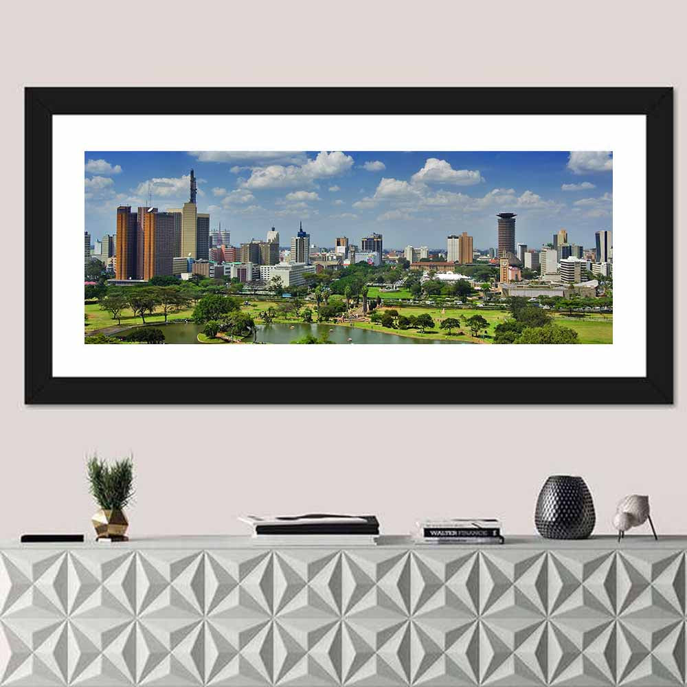 Nairobi Skyline Wall Art in a room, panoramic
