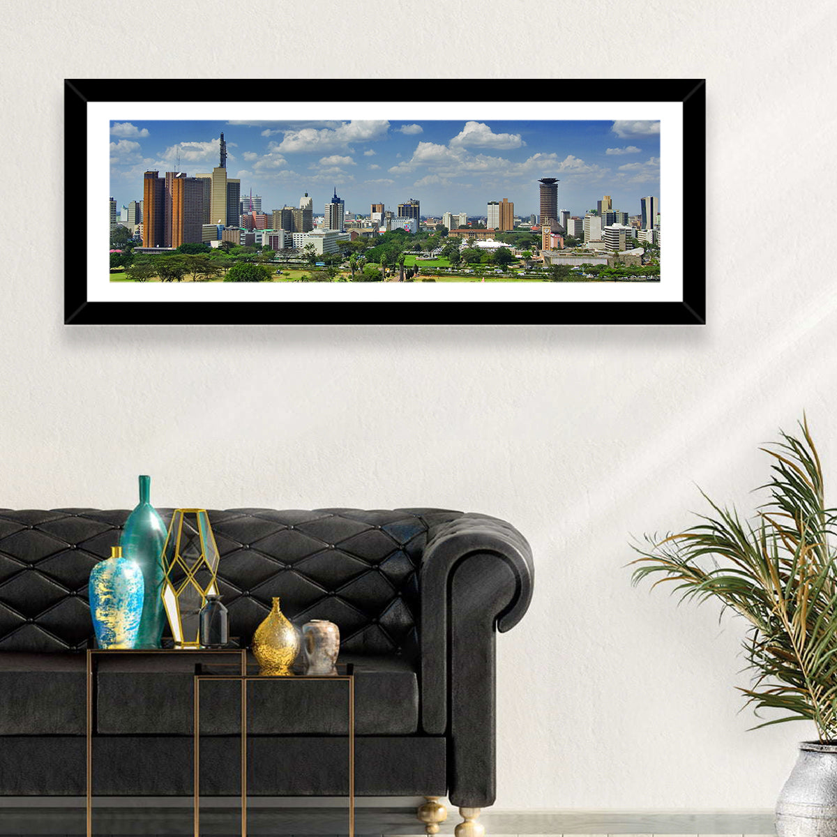 Nairobi Skyline Wall Art in a room, panoramic