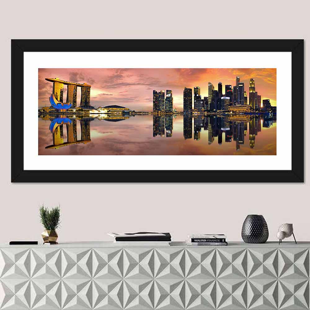 Singapore Marina Bay Skyline Wall Art in a room, panoramic