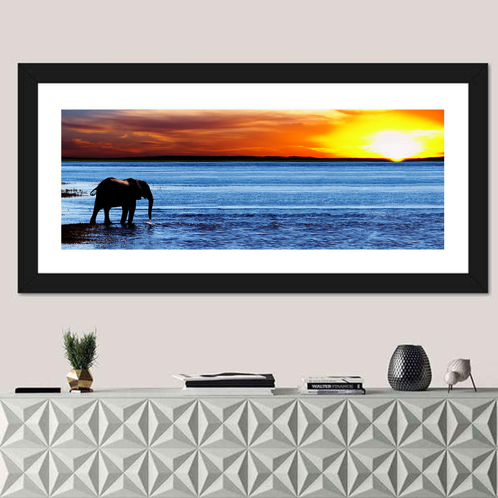 Elephant Silhouette at Beach Sunset Wall Art