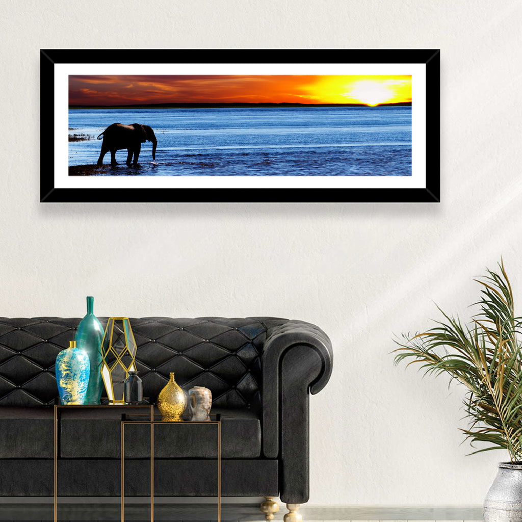 Elephant Silhouette at Beach Sunset Wall Art