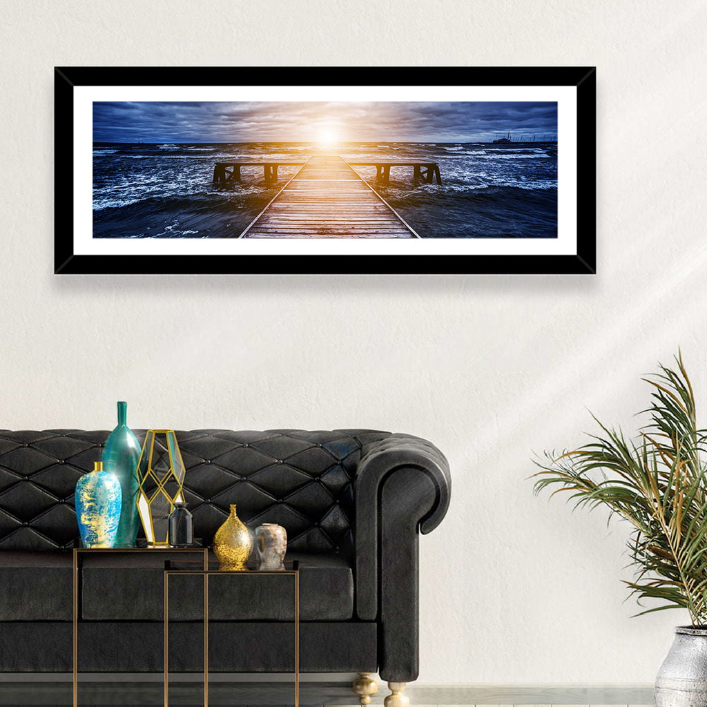 Sunlit Wooden Jetty at Dusk Wall Art