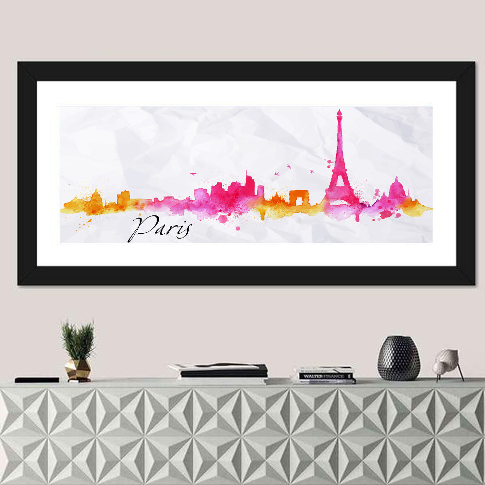 Paris Watercolor Sketch Wall Art in a room, panoramic