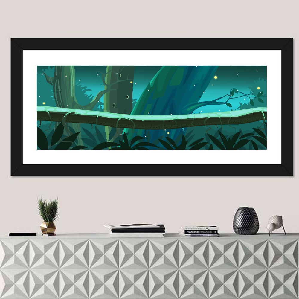 Digital Jungle Night Wall Art in a room, panoramic