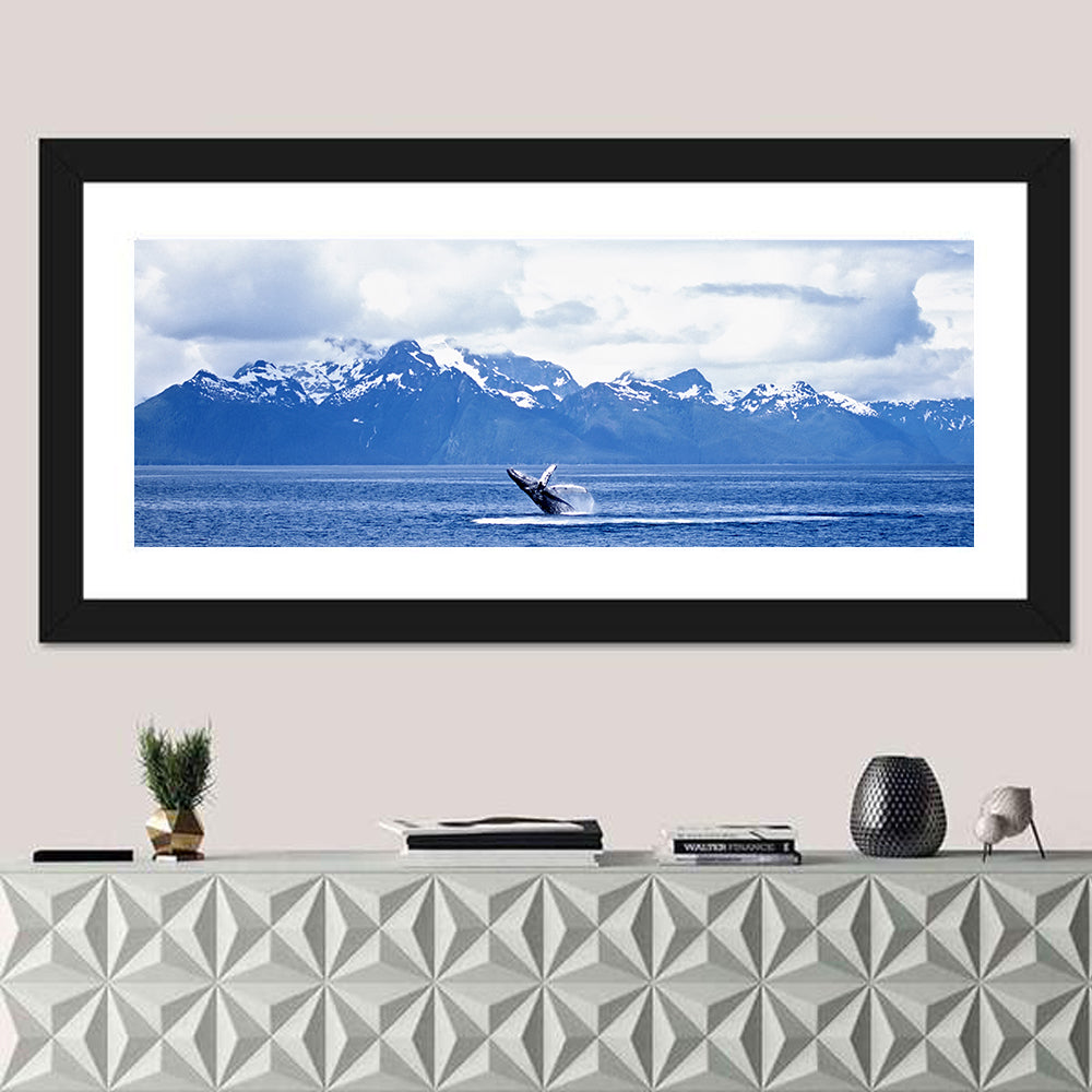 Humpback Whale with Snow Capped Mountains Wall Art