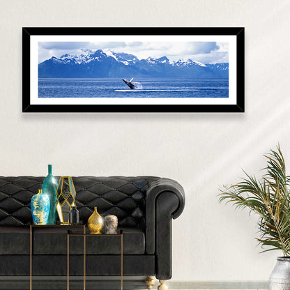 Humpback Whale with Snow Capped Mountains Wall Art