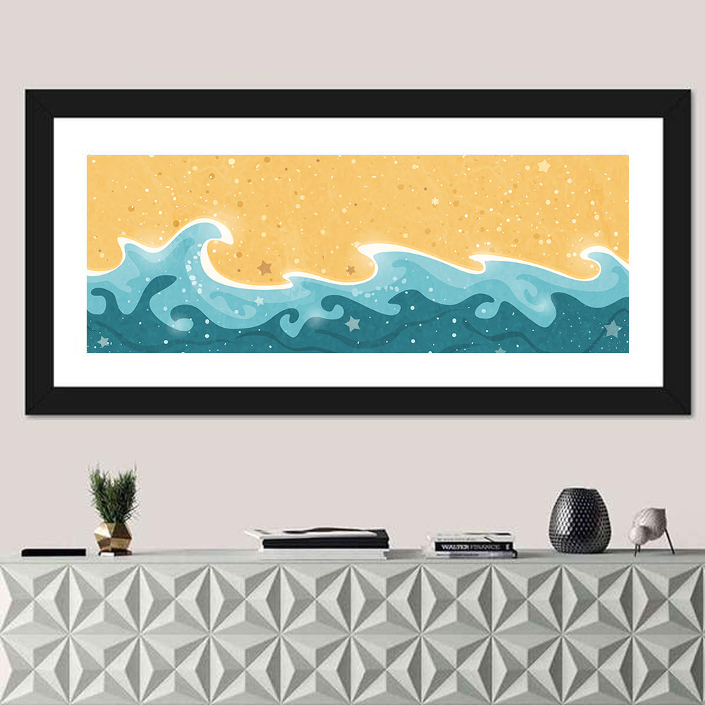 Whimsical Starry Waves Abstract Wall Art in a room, panoramic