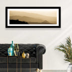 Foggy Mountain Sunset with Evergreen Silhouettes Wall Art