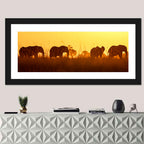 Golden Sunset Elephant Herd Wall Art