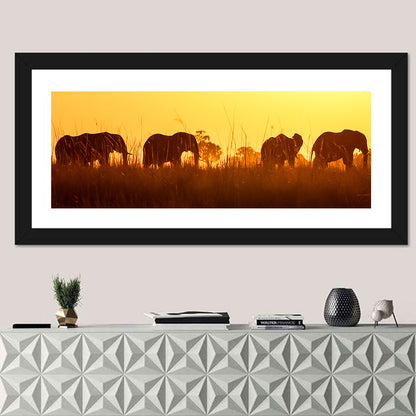 Golden Sunset Elephant Herd Wall Art