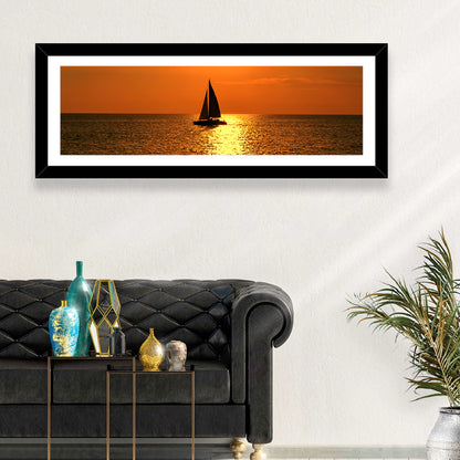 Sailboat Silhouette at Golden Sunset Wall Art