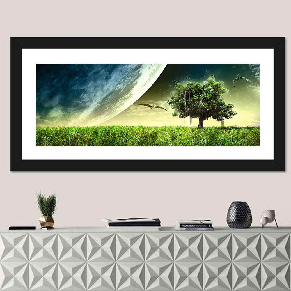 Alien Meadow Under a Giant Planet Wall Art