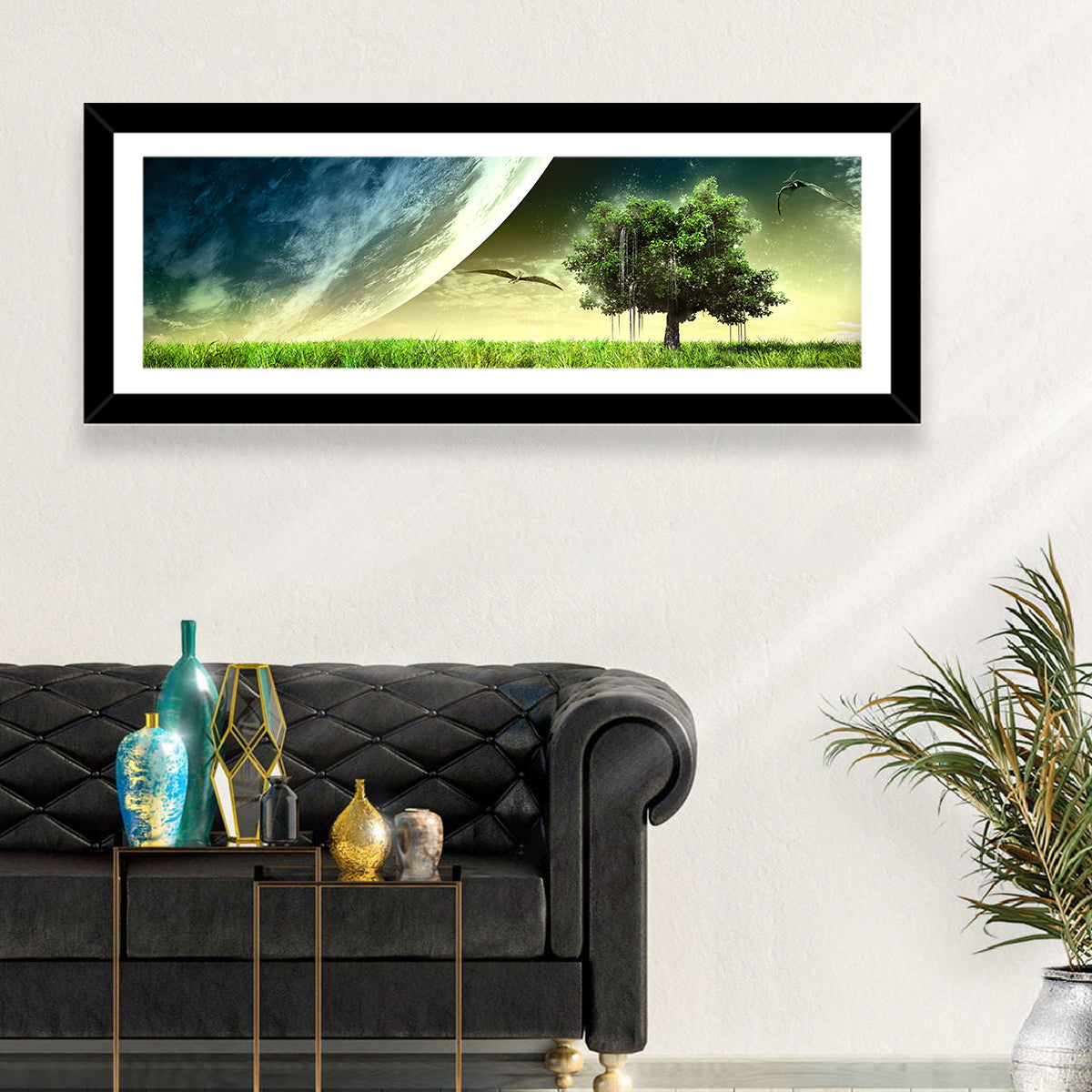 Alien Meadow Under a Giant Planet Wall Art