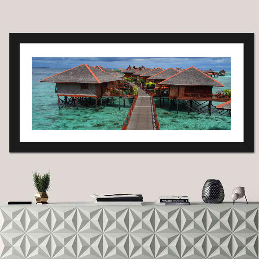 Overwater Bungalows Boardwalk Over Turquoise Sea Wall Art