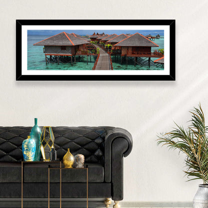 Overwater Bungalows Boardwalk Over Turquoise Sea Wall Art
