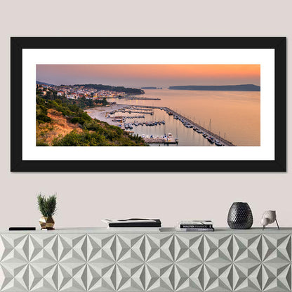 Pylos Harbor Lighthouse Sunset Wall Art